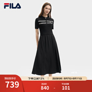 FILA斐樂官方女子連衣裙2025夏新款時(shí)尚休閑簡(jiǎn)約修身短袖連身裙 正黑色-BK S 160/80A/S