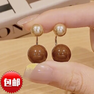 QUAMER美拉德咖色復(fù)古撞色圓球耳環(huán)小眾兩戴耳墜耳飾 復(fù)古咖色圓球兩戴耳環(huán)A1175