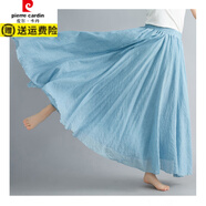 皮爾卡丹（pierre cardin）32色現(xiàn)貨森女文藝大碼棉麻半身裙松緊腰亞麻A字裙長(zhǎng)款色名族風(fēng) 淺牛仔 M 95C