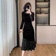 沈妃妍早秋連衣裙秋季新款時(shí)尚優(yōu)雅簡(jiǎn)約品質(zhì)魚(yú)擺拼接珍珠片款 黑色 S