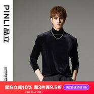 品立（PINLI）長袖T恤男高領秋冬新款男裝百搭絲絨男士打底衫上衣 黑色 L 175
