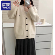 羅蒙（ROMON）開衫針織衫女2025秋季新款外穿中長款毛衣打底衫外套紅色上衣女 杏色 L