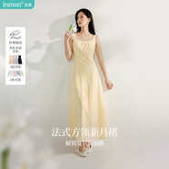 茵曼（INMAN）章若楠同款歐若風(fēng)法式吊帶連衣裙2025夏季新品女裝淡鵝黃色裙子 淺黃色 (方領(lǐng)) M