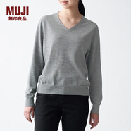 無印良品 MUJI 女式 羊毛桑蠶絲 V領(lǐng)毛衣 BAC02A0A 長袖針織衫 灰色 XS