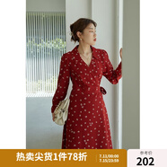 獨(dú)束大碼女裝法式小翻領(lǐng)連衣裙女夏季新款遮肉顯瘦雪紡裙子 紅色長(zhǎng)袖 L
