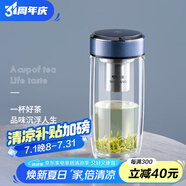萬象（WANXIANG）雙層玻璃杯節(jié)日禮物送男友商務(wù)便攜辦公杯大容量茶杯男茶水分離杯 V269-灰藍(lán)色-280ml