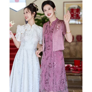 帕絲特【婚慶禮服】喜婆婆婚慶兩件套短款開(kāi)衫外套+改良版旗袍粉紫XL