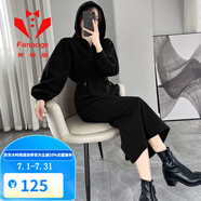 梵奧格（FANAOGE） 高端運(yùn)動(dòng)品牌新款女裝秋季色簡(jiǎn)約設(shè)計(jì)感收腰顯瘦氣質(zhì)連帽中長(zhǎng)款衛(wèi)衣裙女 黑色 加絨款 XL 110-125斤