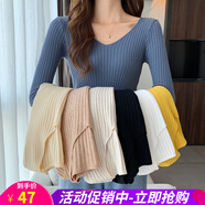 歐貝汐毛衣女春秋冬新款百搭修身v領(lǐng)長袖打底針織衫洋氣低領(lǐng)內(nèi)搭 黑色 均碼 高彈力 70-130斤