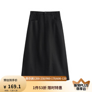 茵曼（INMAN）復(fù)古通勤開叉半身裙女2025夏季百搭舒適全棉中長A字裙子 午夜黑 M