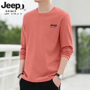JEEP SPIRIT高端大碼純棉t恤男士2025新款夏季薄款胖子百搭長(cháng)袖體恤男款新品 JP2301秀紅【純棉單件裝】 M 【85斤-105斤】