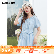 lagogo浪漫度假系帶長裙女拉谷谷2025年夏季新款顯白純色連衣裙 淺藍(lán)色 L