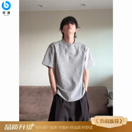 牧獸棉解構(gòu)拼接正肩短袖男夏季美式boxy版型T恤cleanfit短寬半袖 淺灰色 L