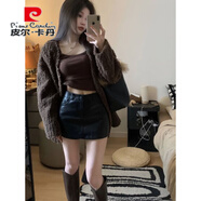 皮爾卡丹（pierre cardin）黑色皮裙半身裙女秋冬2025新款修身美式包裙高腰包臀pu小短裙短款 黑色-帶安全褲 XS 建議75-85斤