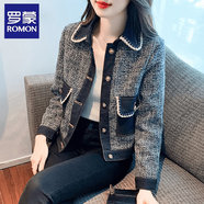 羅蒙（ROMON）小香風(fēng)拼接百搭短外套女2025年春秋新款時尚顯瘦加厚加絨外穿洋氣 深藍色 2XL [126-140斤]