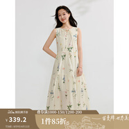 茵曼植物碎花女裝無袖連衣裙浪漫度假風(fēng)寬松2025夏季新品花苞長裙子 杏色-18528030 M