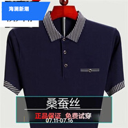 海瀾新潮國(guó)際一線品牌品牌桑蠶絲短袖T恤男中年夏季翻領(lǐng)半袖大碼 短袖9828藏青 XL 175建議140-155斤