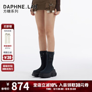 DAPHNE LAB達芙妮方糖短靴厚底增高復(fù)古牛仔口袋煙筒靴9.5CM女靴 黑色 38