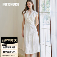 ROEYSHOUSE羅衣優(yōu)雅提花褶皺連衣裙女夏季新款氣質(zhì)米白色大擺裙子10557 米白色 2XL