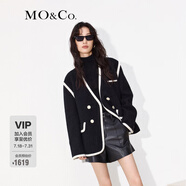 MO&Co.羊毛混紡撞邊寬肩廓形毛呢大衣中長款小香風(fēng)外套女夾克大衣 黑色-第2批 M 165