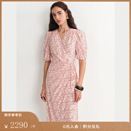 Fabrique法式桑蠶絲碎花系帶茶歇連衣裙2025夏季新品 薔薇粉 XS