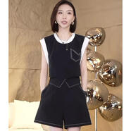 【木子】【兩件套】無袖夏裝套裝女2025新款上衣短褲兩件套D1902 S(100斤以下)