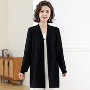 夏典素訂女王（SE.PSTP）優(yōu)雅氣質(zhì)薄開(kāi)衫針織外套女中長(cháng)款披肩外搭空調衫寬松大碼媽媽裝潮 黑色 2XL 建議130-145斤