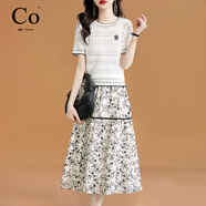 Co.女王輕奢兩件套連衣裙女士夏季2025新款小個(gè)子氣質(zhì)減齡裙子套裝 米白色 M