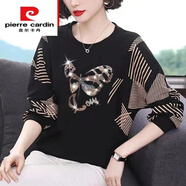 皮爾卡丹（pierre cardin）品牌【撿漏】中年長袖T恤女22年新款冬季裝寬松女裝蝙蝠衫遮肚子 黑色【蝴蝶款】 2XL 125-135斤