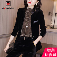 AEMAPE外套女2025年春秋季新款金絲絨小西裝短外套女時(shí)尚氣質(zhì) 黑色 M _建議【96-106斤】