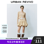 UR2025春季新款女裝休閑V領(lǐng)系帶超短款針織開(kāi)衫UYY950022 淺卡其 M