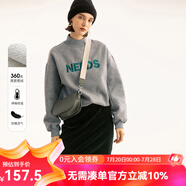 雲(yún)上生活女裝秋冬韓版落肩袖套頭衫寬松字母半高領(lǐng)加絨衛(wèi)衣V2147 淺灰色 M