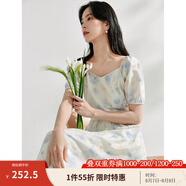 茵曼（INMAN）法式碎花高級(jí)感2025夏女新款休閑中長(zhǎng)吊帶連衣裙子 月藍(lán)連衣裙-18424791 M