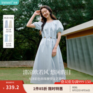 茵曼法式度假風(fēng)背心連衣裙女2025年夏季新品歐若風(fēng)藍色無袖長裙子 淺藍色-W18528158 S