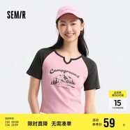 森馬短袖T恤女短款設(shè)計(jì)感印花夏季插肩袖緊身套頭衫109324100036