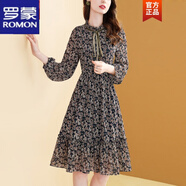 羅蒙 2022新款雪紡連衣裙女春季法式印花小個(gè)子氣質(zhì)收腰顯瘦中長(cháng)碎花 花色 長(cháng)袖面料 M