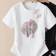 雪瀾迪2025夏季新款國風(fēng)時尚上衣復(fù)古珍珠盤扣新中式盤扣顯瘦短袖衫 白色 S