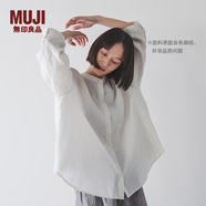 無印良品（MUJI）女式 漢麻水洗七分袖罩衫女士襯衫襯衣內(nèi)搭女裝夏季上衣BC2N4A5S 淺灰色條紋 M (160/84A)