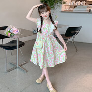 巴布豆女童夏季公主裙2025新款碎花裙兒童夏款飛袖裙子小女孩夏裝連衣裙 圖片色+包 130 CM