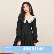 樂町【新品】樂町甜美翻領連衣裙女秋冬新款女裝黑色收腰a字裙子 黑色（現貨） M 160