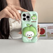 曉瑩 蘋果|青蘋果自嘲熊支架卡通可愛適用iPhone16女款ins軟硅膠手機殼 青蘋果自嘲熊支架--硅膠殼 蘋果14