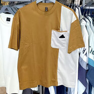 阿迪達斯 （adidas）短袖T恤男士夏季運動(dòng)服時(shí)尚潮流簡(jiǎn)約撞色圓領(lǐng)套頭休閑半袖衫上衣 JI9810/姜黃 2XL