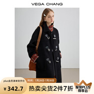 VEGA CHANG黑色毛呢子大衣女2025秋冬新款格紋中長款大衣 鋯石黑 M