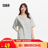 森馬（Semir）短袖T恤女中長(zhǎng)款V領(lǐng)蕾絲繡花2025夏oversize上衣氣質(zhì)109325100033