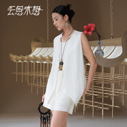 云思木想Ysimo-X摩登國風2025夏季新款通勤簡約亞麻馬甲女13043 米白色 S