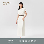 OVV【愛情而已同款】OVV2022春夏新款女裝緞面堆堆領(lǐng)短袖連衣裙 米白15 M