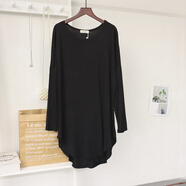 浮夏搭配鯊魚(yú)褲的上衣夏季女裝莫代爾長(cháng)袖T恤洋氣寬松中長(cháng)款遮pp大衫 黑色長(cháng)袖【優(yōu)質(zhì)】 XL (建議120-135斤)