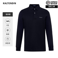KALTENDIN【彈力親膚】卡爾丹頓男士長袖翻領(lǐng)POLO衫吸濕透氣休閑百搭t恤 黑色 L 175/96A