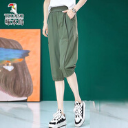 啄木鳥(niǎo)2026夏季新款女士冰絲七分哈倫褲顯瘦休閑運動(dòng)褲高腰百搭速干褲子 軍綠色 L 100-110斤