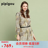 皮皮狗春夏長(cháng)袖16姆米順紆桑蠶絲連衣裙女法式復古印花氣質(zhì)高領(lǐng)顯瘦長(cháng)裙 129花色 S